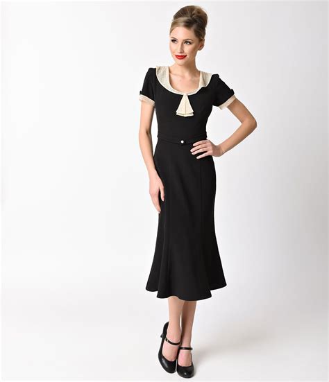 1930s style fashion dresses 1930s black tan lace cap sleeve railene dress size xl 168 00 at
