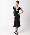 1930s Style Fashion Dresses 1930s Black Tan Lace Cap Sleeve Railene ...