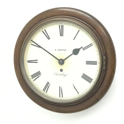 Early 20th Century Oak Cased Wall Clock White Roman Dial Inscribed A