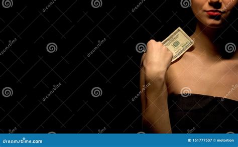 Woman Stroking Her Body With Dollar Banknote Prostitute Tempting Client Stock Image Image Of