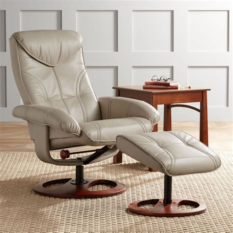 Benchmaster Newport Taupe Swivel Recliner And Slanted Ottoman