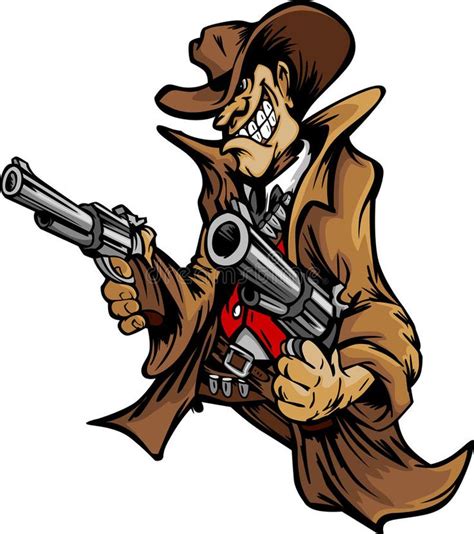 Cowboy Cartoon Mascot Aiming Guns Cartoon Mascot Image Of A Cowboy
