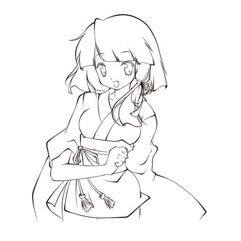 Lineart Girl In Kimono By Miyako47 On Deviantart Coloring Pages