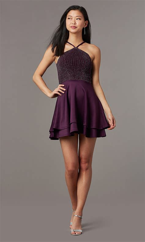 Short Semi Formal Party Dress With Glitter Promgirl