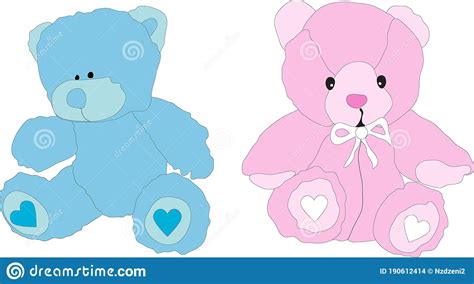 Adorable Pink And Blue Child S Toy Teddy Bears Stock Illustration