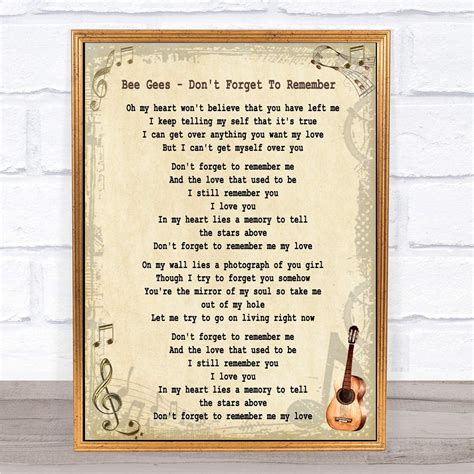 Dont Forget To Remember Song Lyric Quote Print Office