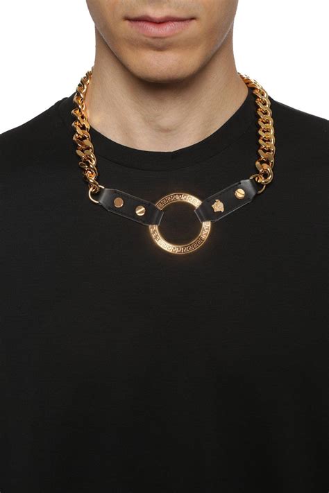 Versace Leather Medusa Head Necklace In Gold Metallic For Men Lyst