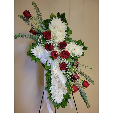 Red And White Sympathy Cross Sunshine Designs Florist Pensacola Florida