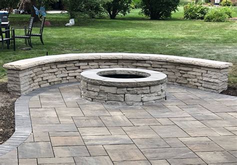 Outdoor Kitchen Gas Fire Pit Seat Wall Paver Patio And Landscaping