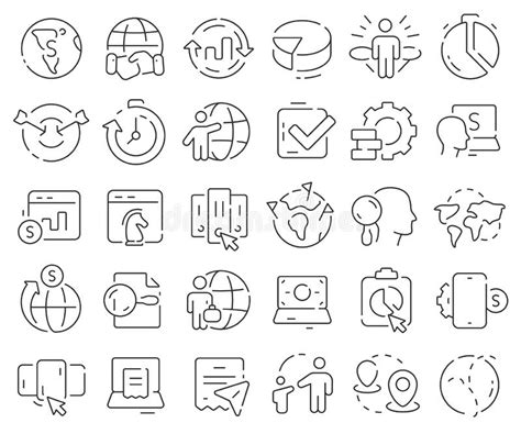 Global Business Line Icons Collection Thin Outline Icons Pack Stock