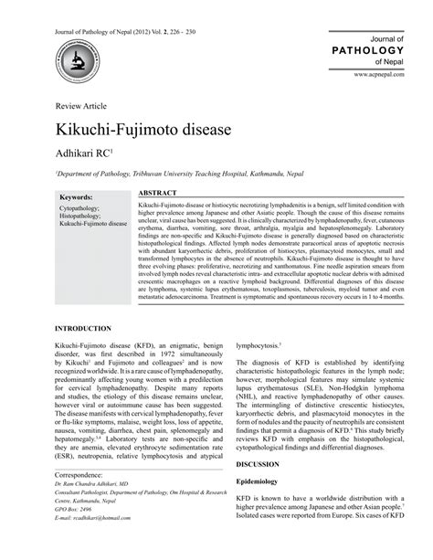 Pdf Kikuchi Fujimoto Disease