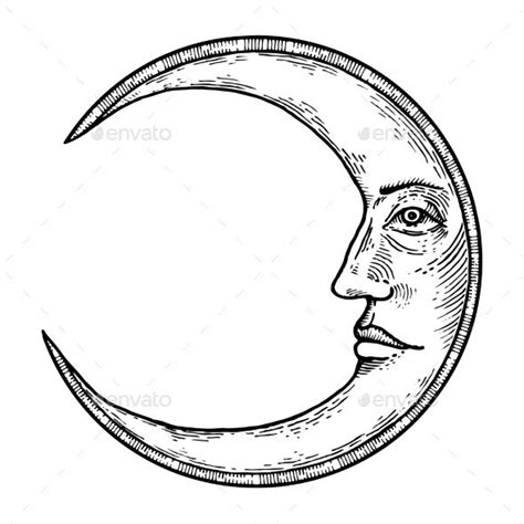 Moon With Face Engraving Style Vector Illustration Engraving Tattoo