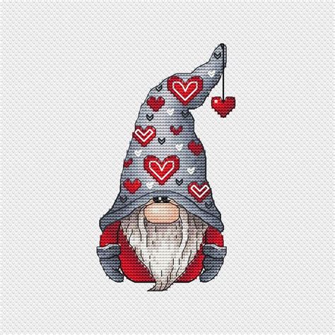 valentine gnome cross stitch pattern pdf gnome counted cross etsy in