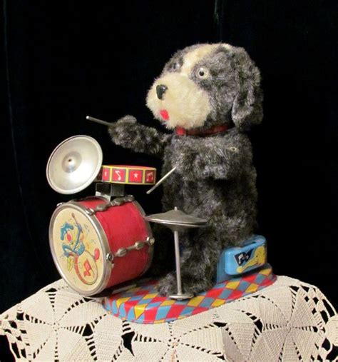 Vintage Tin Toy Drumming Dog Battery Operated Japan 1950s Tin Toys