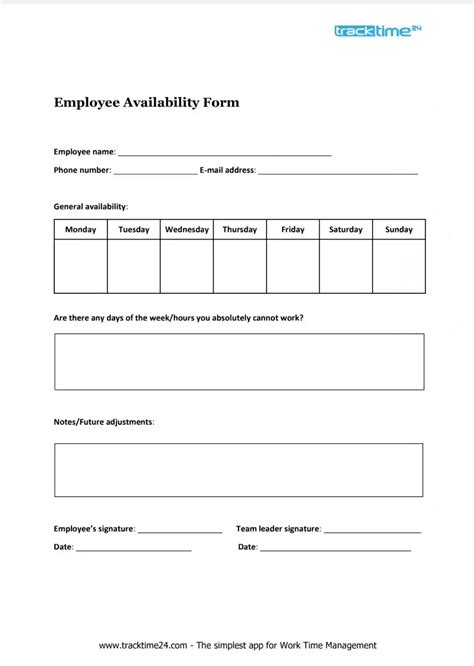 Employee Availability Form Fill Out Printable Pdf Forms Online