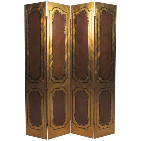 This wooden screen is finished in bright gold for a glamorous, hollywood vibe, perfect for placing next to a bar cart. Impressive Vintage Gold Leaf Style Four Panel Room Divider ...