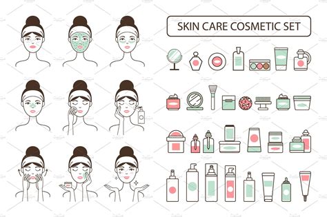 Skin Care Cosmetic Set On Promo Poster With Woman Pre Designed Vector