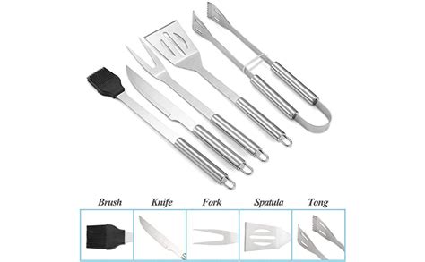 5pcs Stainless Steel Bbq Grill Tool Set With Knife Brush Fork Spatula