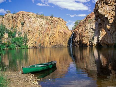 Wallpaper Landscape Boat Bay Lake Water Rock