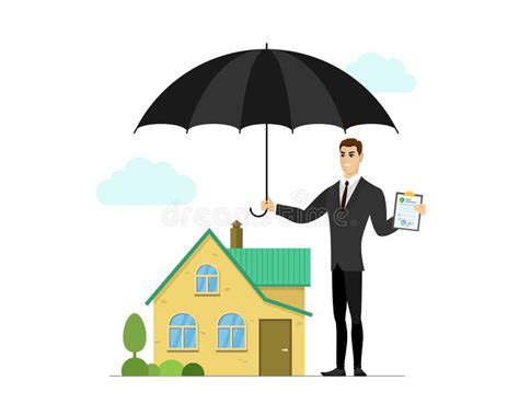 Insurance Agent Hold Umbrella Over House And Property Protection