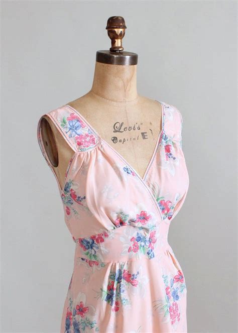 vintage 1940s pink floral rayon nightgown raleigh vintage