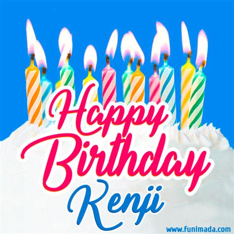 Happy Birthday  For Kenji With Birthday Cake And Lit Candles
