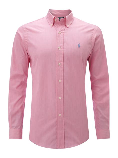 Polo Ralph Lauren Long Sleeved Custom Fitted Shirt In Pink For Men