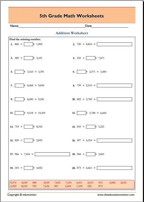 5th Grade Math Worksheets Pdf Printables Edumonitor