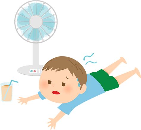 Boy Is Overheated And Resting In Front Of The Fan Clipart Free