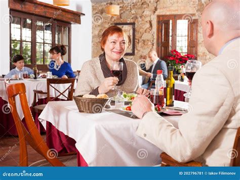 Man And His Mother At Restaurant Stock Image Image Of Lovely Beverage