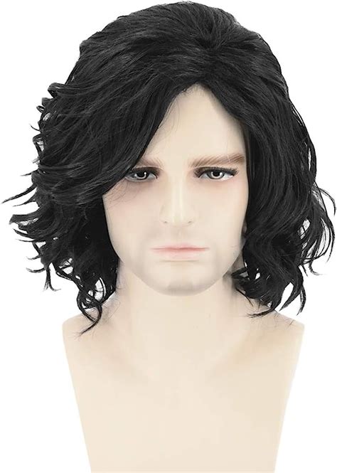 topcosplay jon snow wig mens wigs short black curly style cosplay halloween costume wig amazon