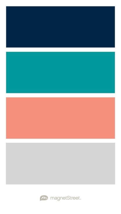 Navy Teal Coral And Silver Wedding Color Palette Custom Color