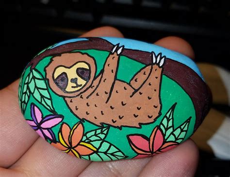 Hanging Out Sloth Rock Painting Painted Rock Animals Rock Painting