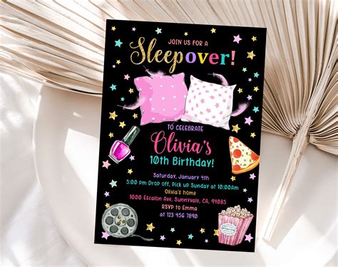 sleepover invitation black etsy