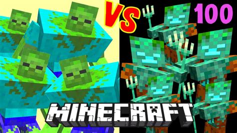 100 Drowned Vs Mutant Zombies Minecraft Mob Battle Youtube