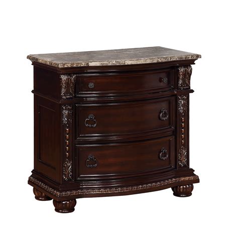 Crown Mark Stanley Crnb1600 2 Traditional 3 Drawer Nightstand With Marble Top Wayside