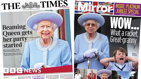 Newspaper Headlines Beaming Queen And What A Racket Great Granny