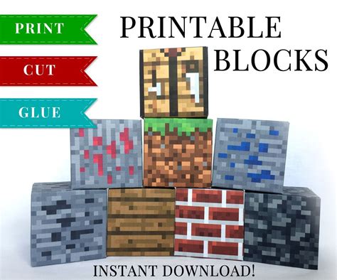 Minecraft Printable Papercraft Blocks Set 3 Minecraft Birthday