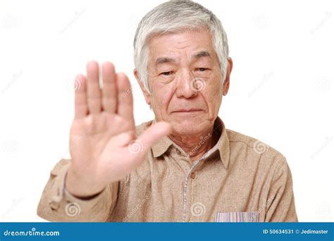 Senior Japanese Man Making Stop Gesture Stock Image Image Of Emotion