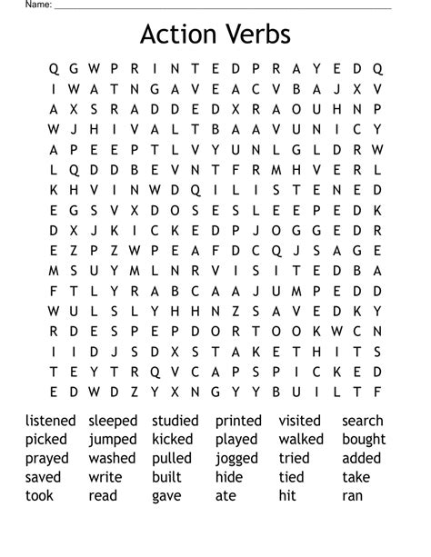 Physical Action Verbs Word Search Monster Word Search Gambaran