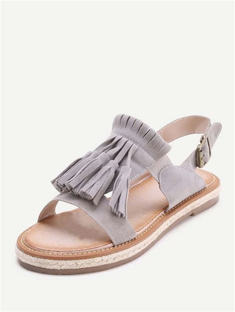 Grey Tassel Espadrille Flat Sandals Sheinsheinside
