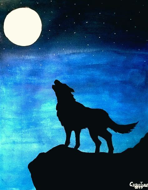 Painting Wolf In The Moonlight Moonlight Painting Art Painting