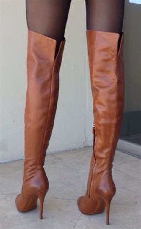 Brown High Heel Otk Boots With Hose Brown High Boots Leather Thigh High Boots Heels Boots Outfit