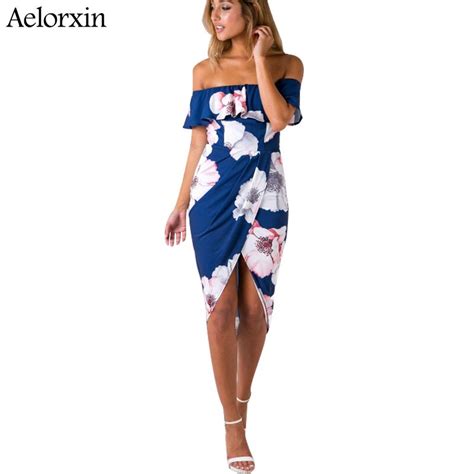 Aelorxin 2019 Summer Dress Women Sexy Off Shoulder Boho Floral Bodycon Beach Dress Female Party