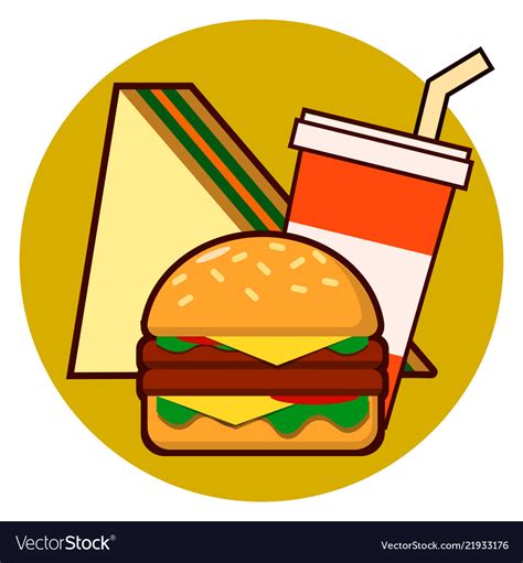 Cartoon Fast Food Combo Icon Hamburger Sandwich Vector Image