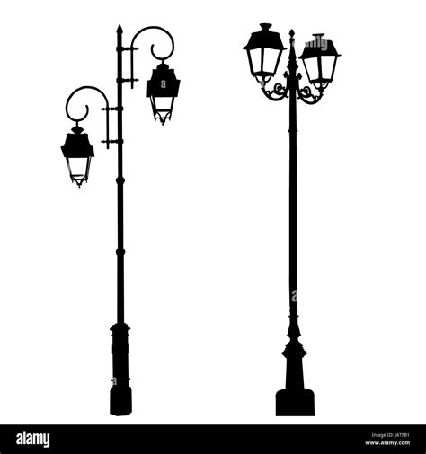 Silhouettes Of Decorative Lamppost On White Background Vector Stock