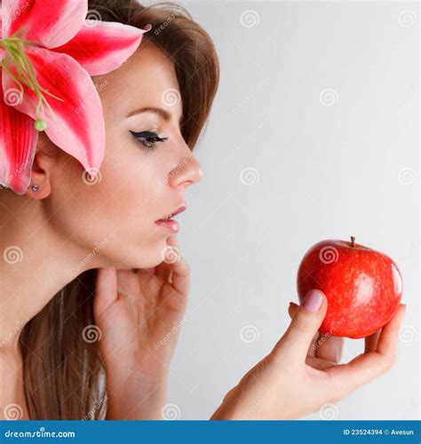 Woman Holding Apple Stock Photo Image Of Person Hold 23524394