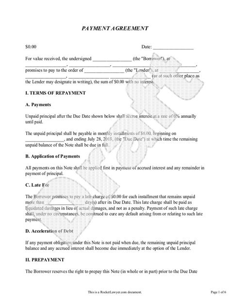 Sample Payment Agreement Form Template Template Printable Promissory