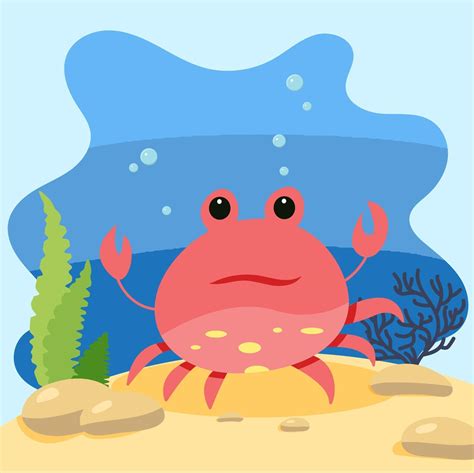 Cute Sea Crab On The Background Of The Seascape Isolated Vector
