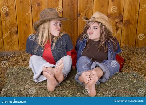 Girls Funny Face Feet On Hay Stock Image Image 12018951
